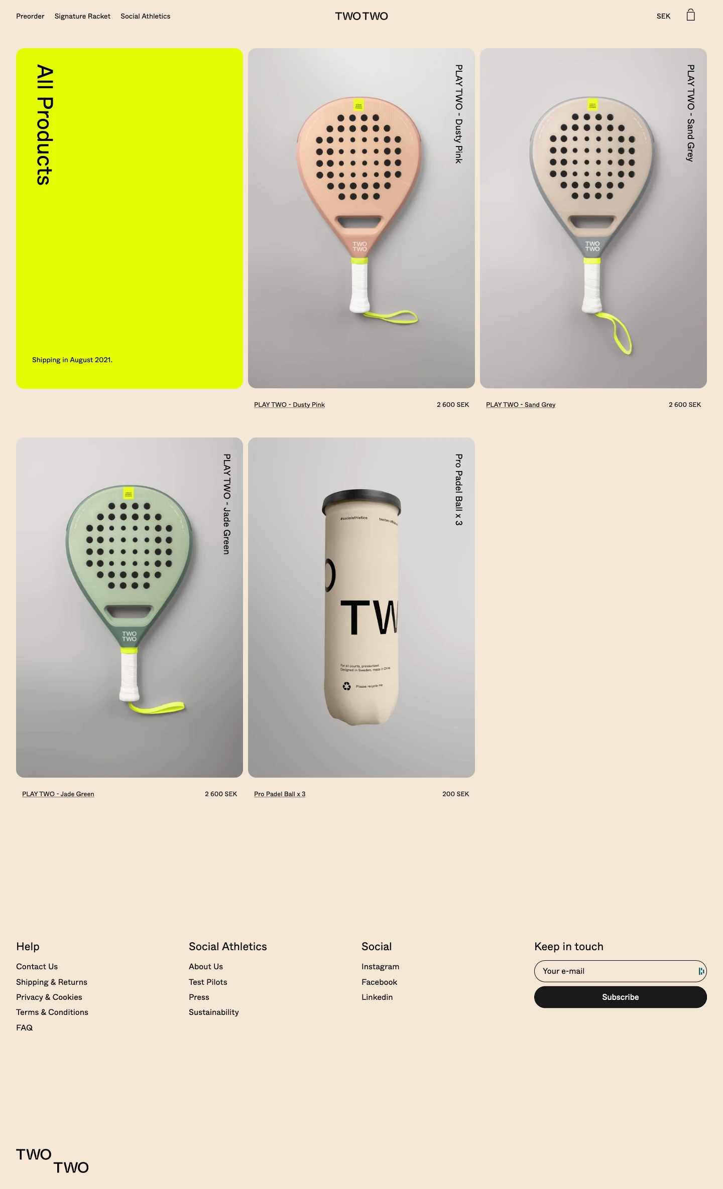 TWOTWO Landing Page Example: Padel rackets and balls, designed in Sweden using a brand new scientific approach to racket construction. Produced in one of the most prominent factories in the world. And most importantly, played anywhere and everywhere.