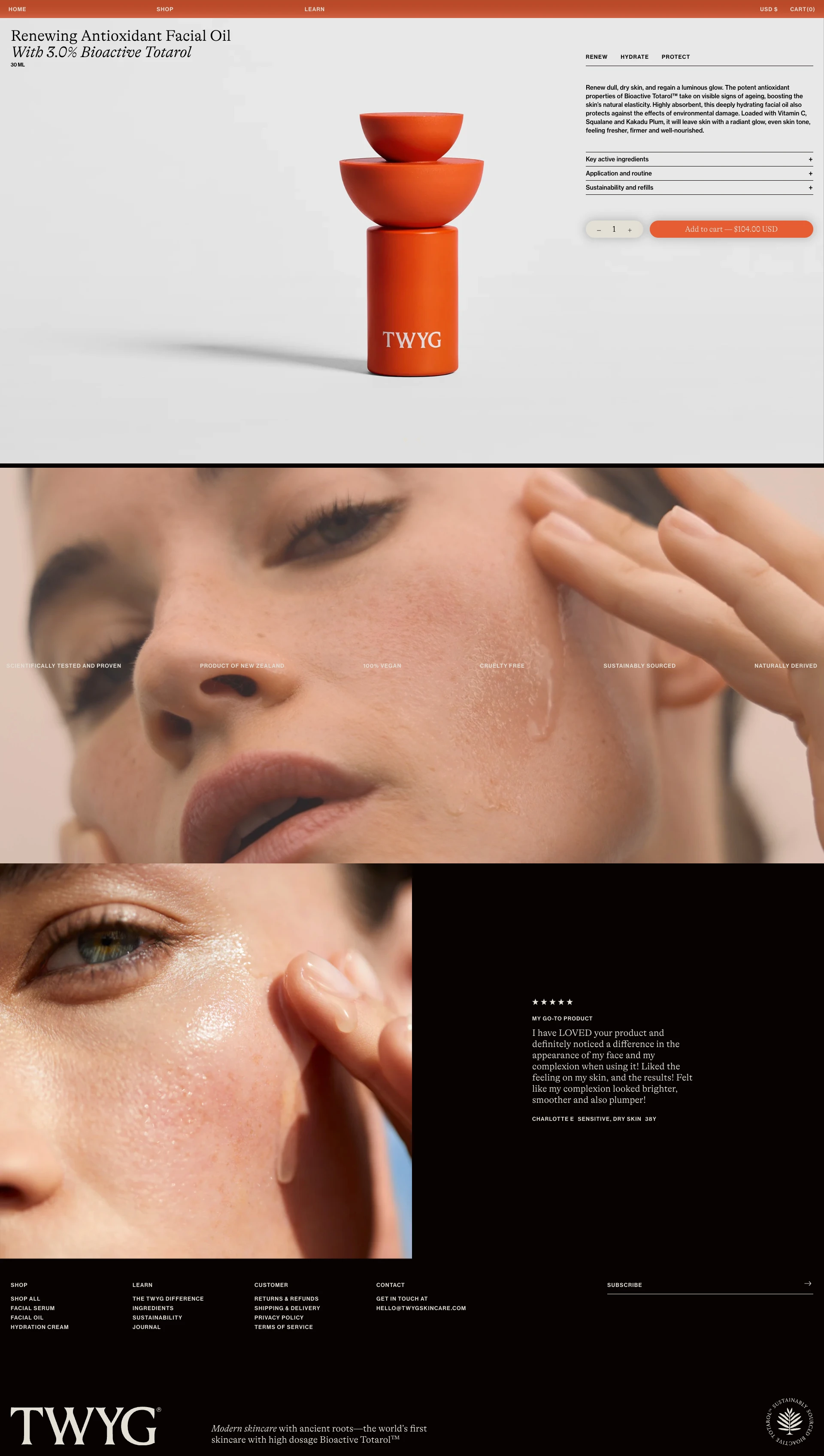 TWYG Skincare Landing Page Example: TWYG is the world's first luxury skincare with high dosage Bioactive Totarol. TWYG with natural, active ingredients, renews, repairs, restores and regenerates the skin.