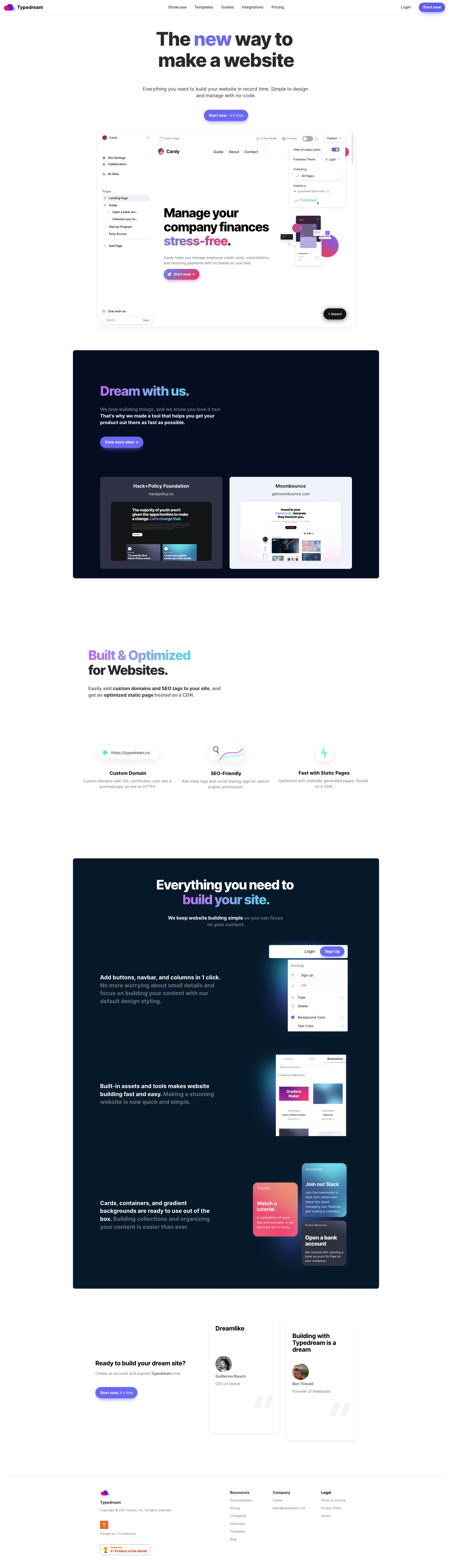 Typedream Landing Page Example: The new way to make a website. Everything you need to build your website in record time. Simple to design and manage with no-code.