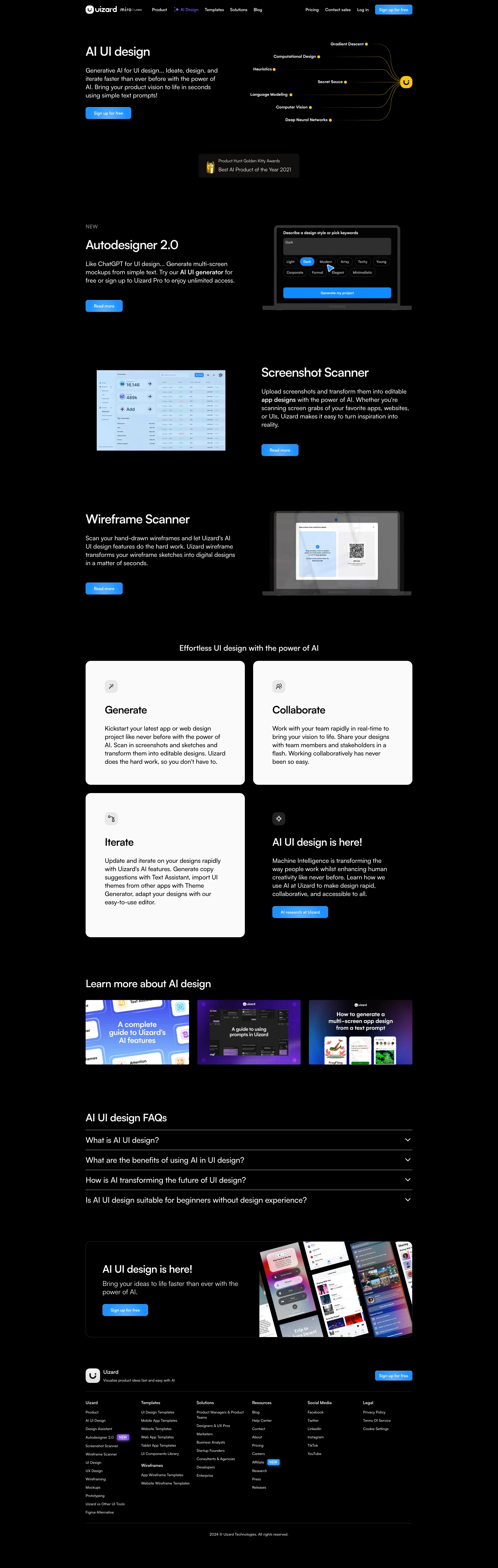 Uizard Landing Page Example: Turn product ideas into concepts instantly with GenAI. Visualize, communicate, and iterate on wireframes and prototypes in minutes. Empower your product team with AI!