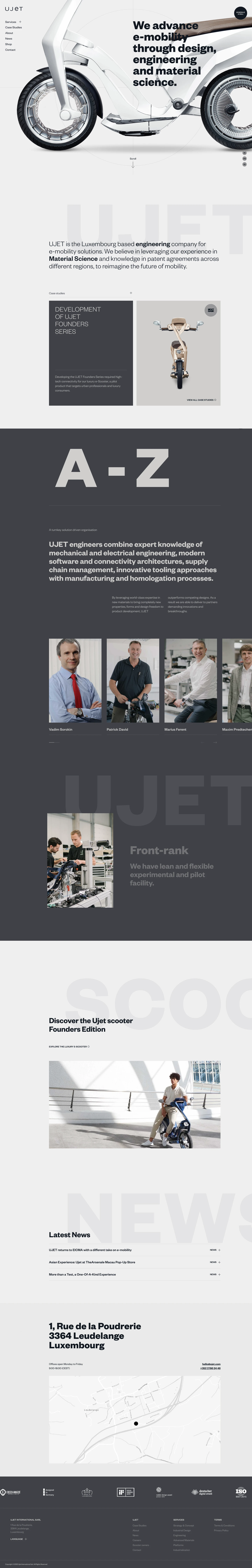 UJET Landing Page Example: UJET is a European Engineering & Design company focused on a new generation of smart and innovative electric mobility platforms.