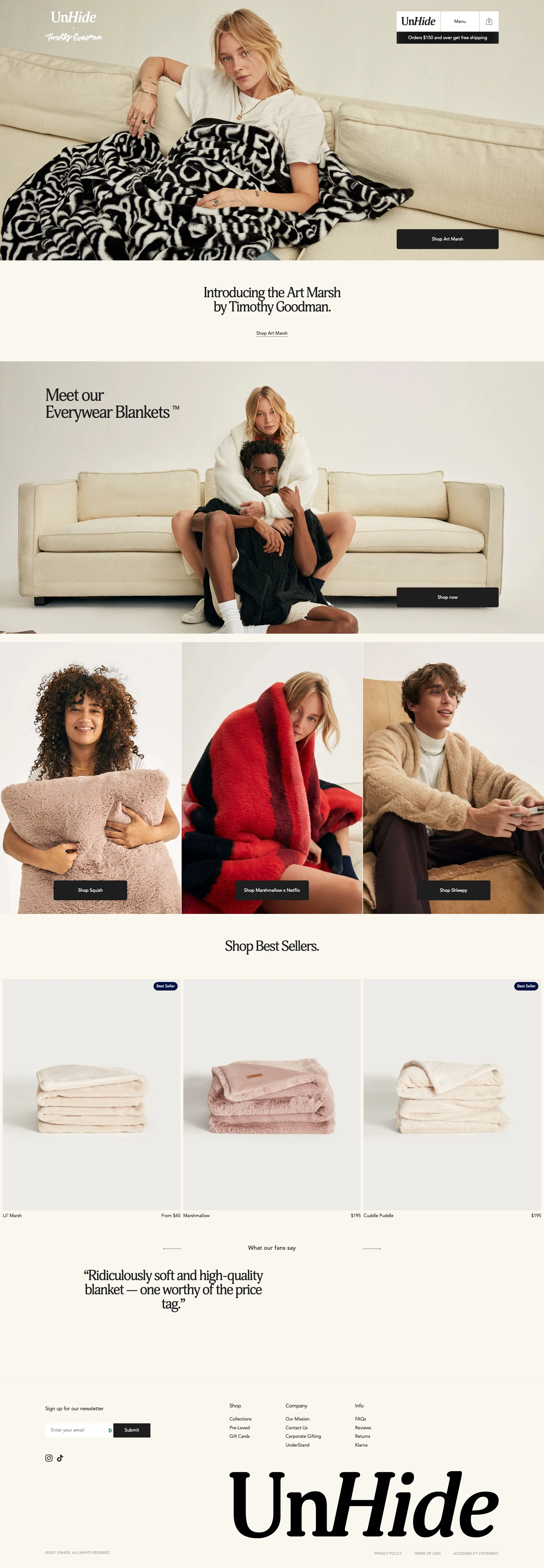 UnHide Landing Page Example: A vegan lifestyle brand for your couch. We remain 100% cruelty-free and strive to bring more sustainable options to every home. Our vegan fur is made in the most sustainable and ethical factories around the world.
