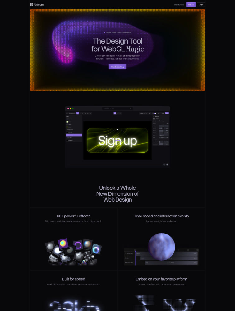 Unicorn.studio Landing Page Example