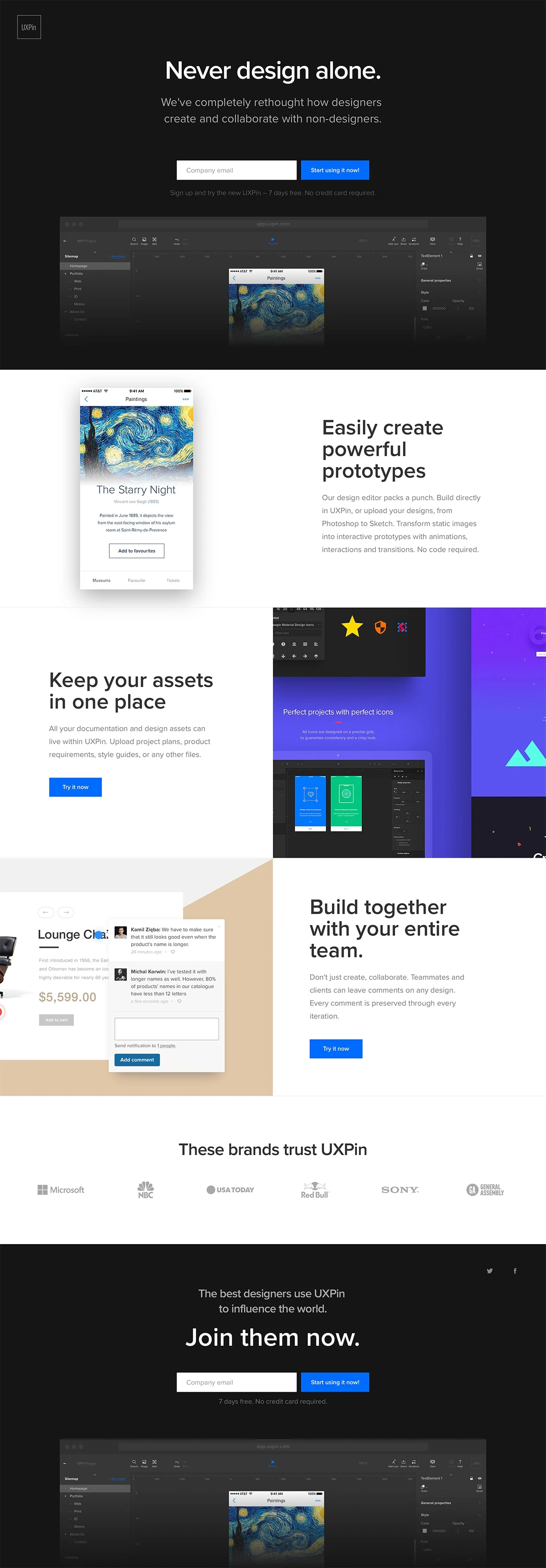 UXPin Landing Page Example: We've completely rethought how designers create and collaborate with non-designers.