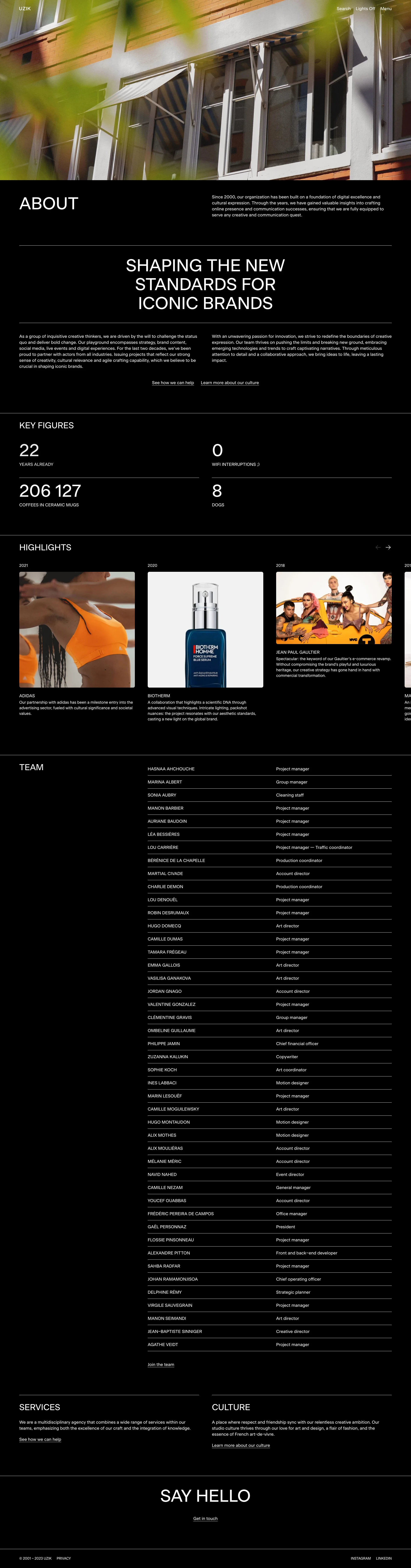 UZIK Landing Page Example: Shaping the new standards for iconic brands. Since 2000, our organization has been built on a foundation of digital excellence and cultural expression. Through the years, we have gained valuable insights into crafting online presence and communication successes, ensuring that we are fully equipped to serve any creative and communication quest.