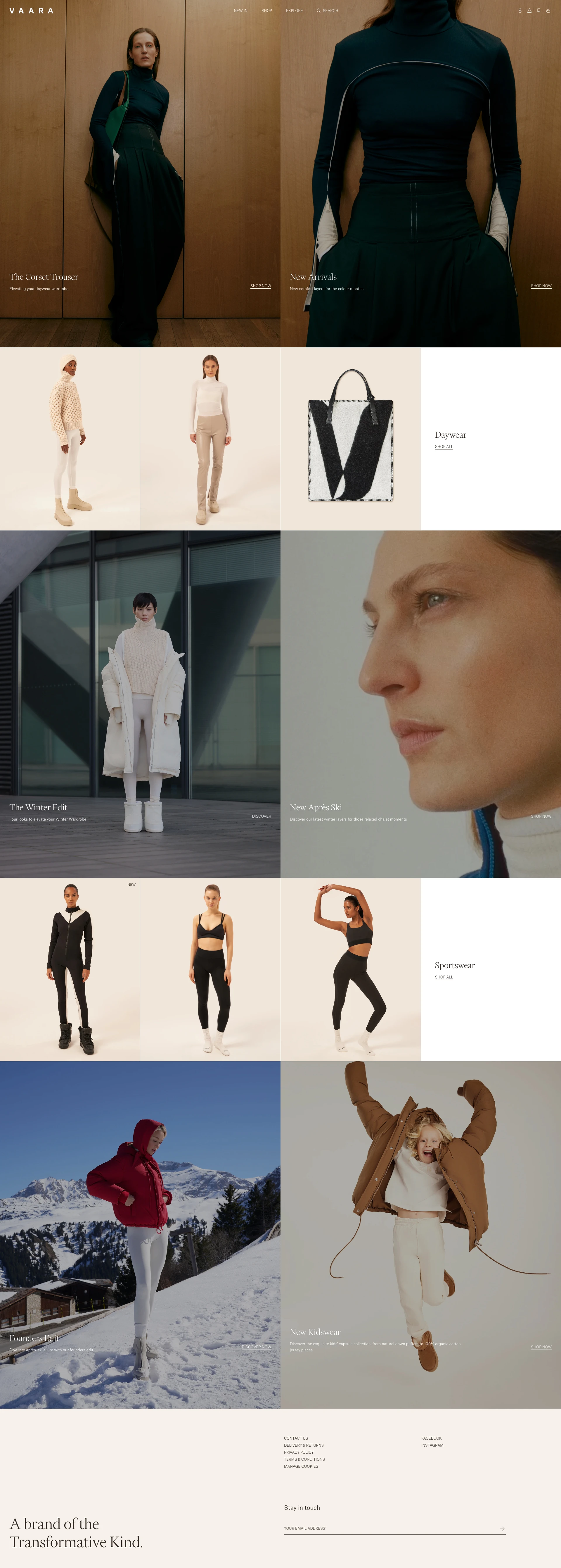 VAARA Landing Page Example: VAARA was founded by Tatiana Korsakova to develop exceptional multifunctional womenswear. Collections that seek to transcend the traditional ideas of athleisure.