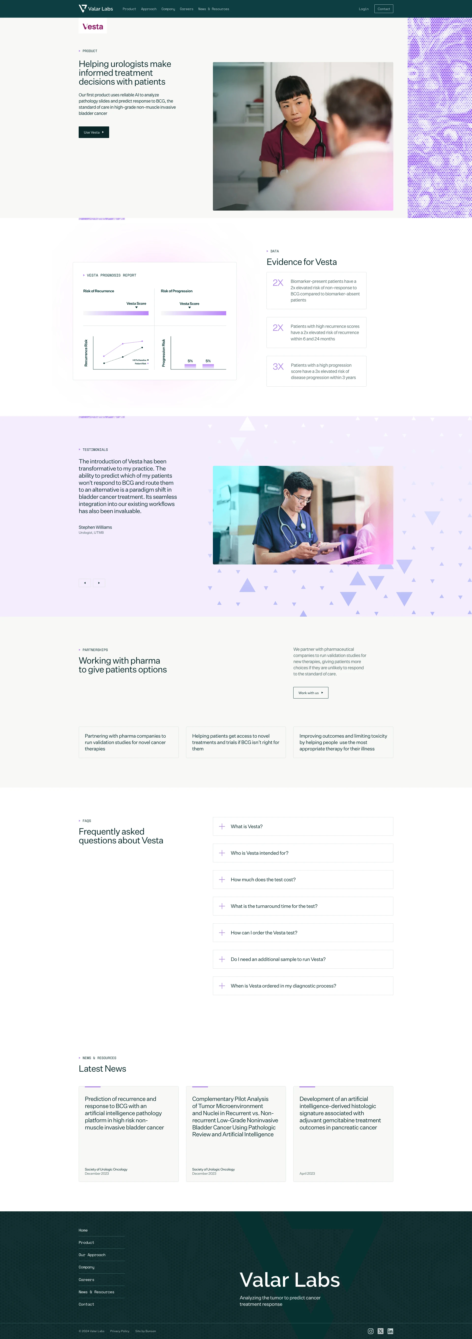 Valarlabs Landing Page Example: Valar Labs makes diagnostics that use AI to interpret solid tumors and deliver insights, so physicians and patients can make informed treatment decisions.