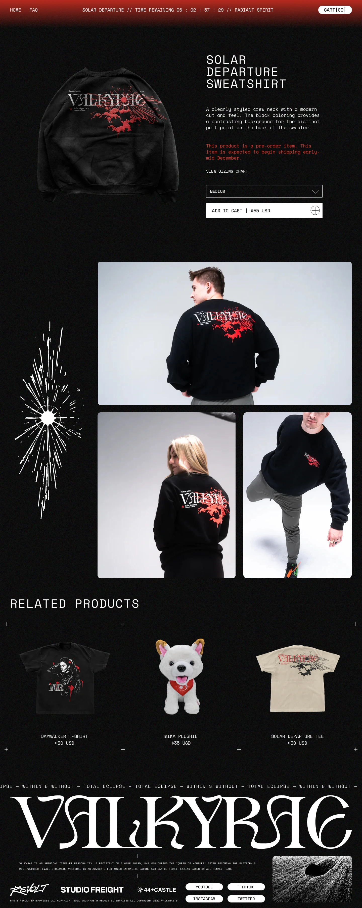 Valkyrae Store Landing Page Example: Debut clothing line from creator Valkyrae Radiant Spirits Collection // One week only.