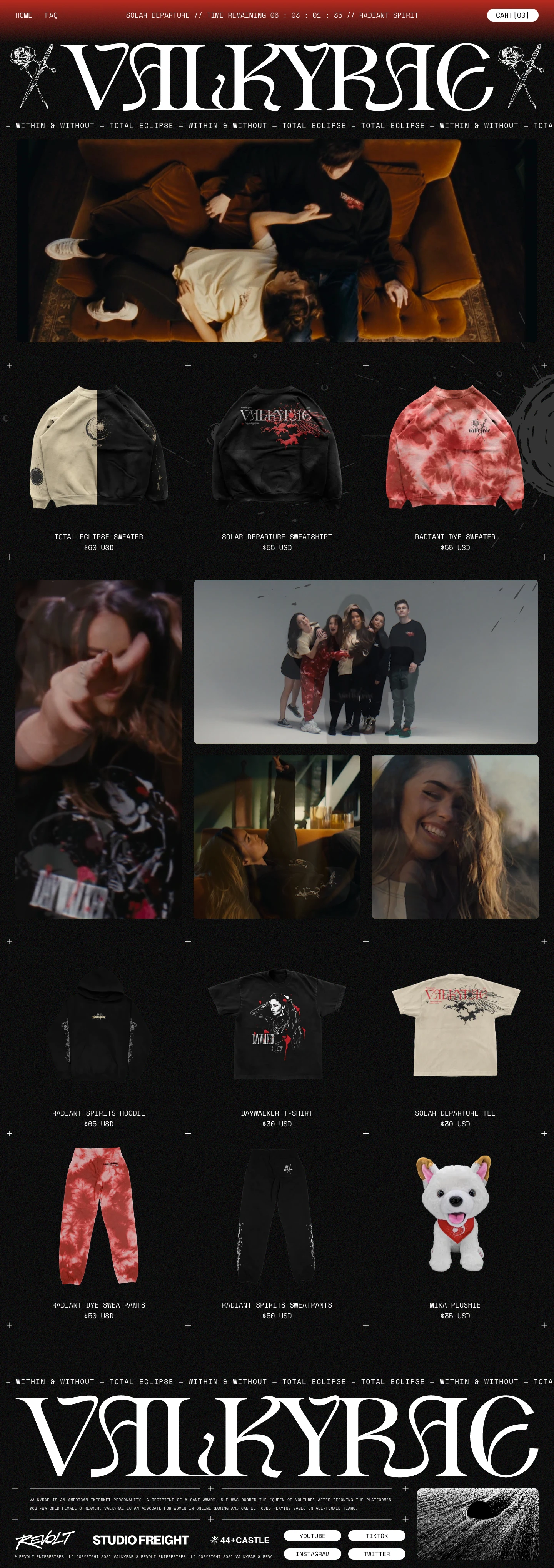 Valkyrae Store Landing Page Example: Debut clothing line from creator Valkyrae Radiant Spirits Collection // One week only.