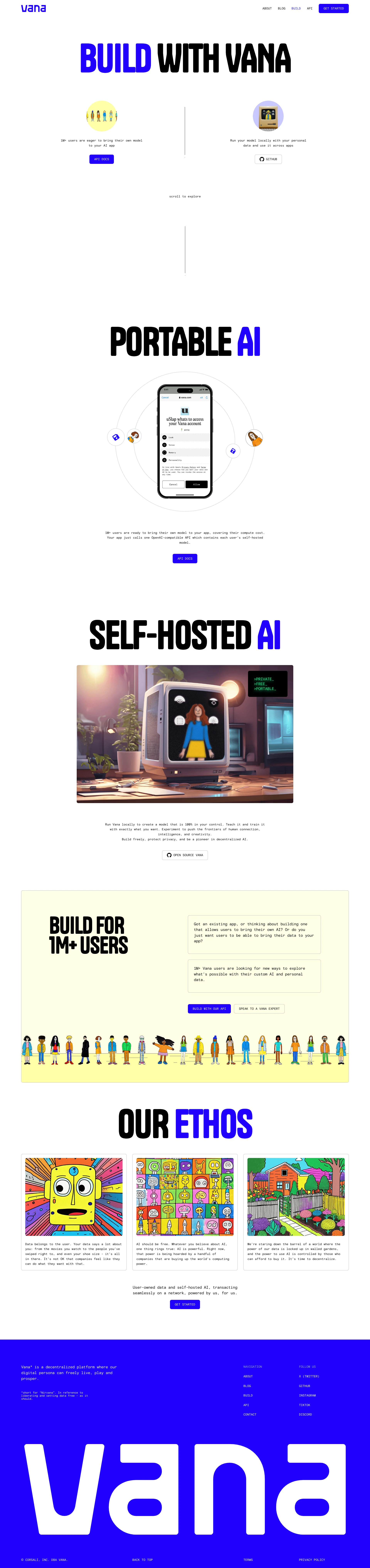 Vana Landing Page Example: Explore your digital identity with Vana's ecosystem of personalized AI applications. Join an active community of builders and creators!