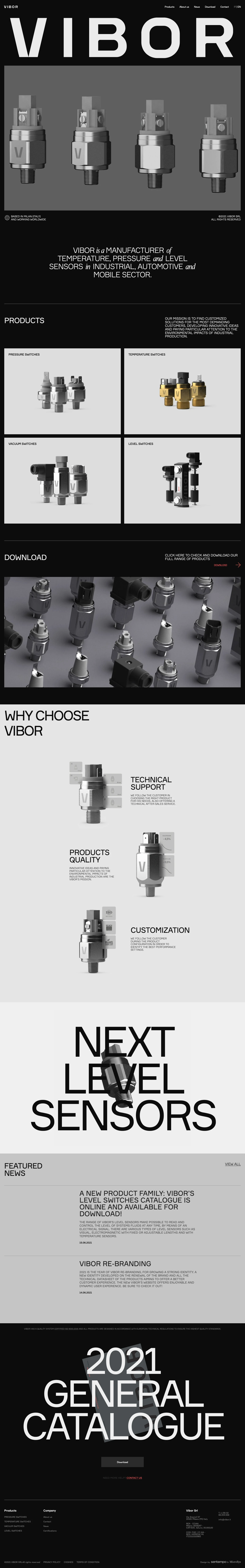 Vibor Landing Page Example: Vibor is  a manufacturer of temperature, pressure and level sensors in industrial, automotive and mobile sector.