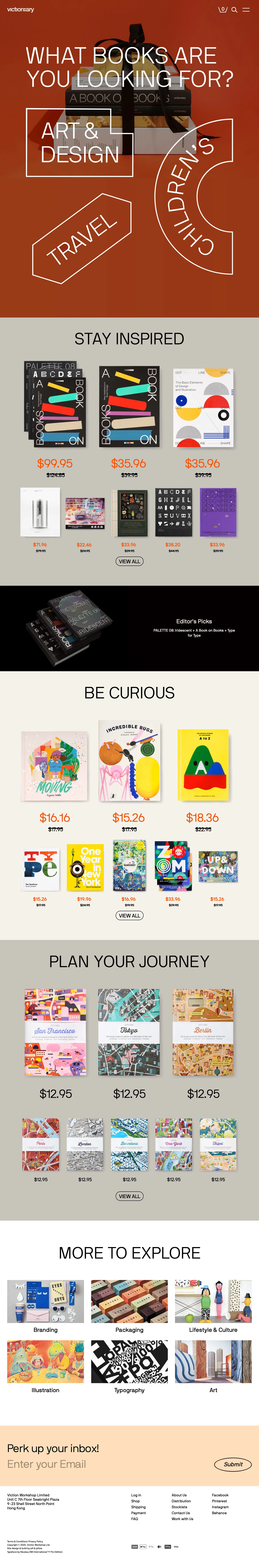 viction:ary Landing Page Example: Victionary is a design book publisher based in Hong Kong with a keen interest in art, graphic design, and illustration. Our family includes VICTION-VICTION children's books and CITIx60 travel guides; and we ship worldwide.