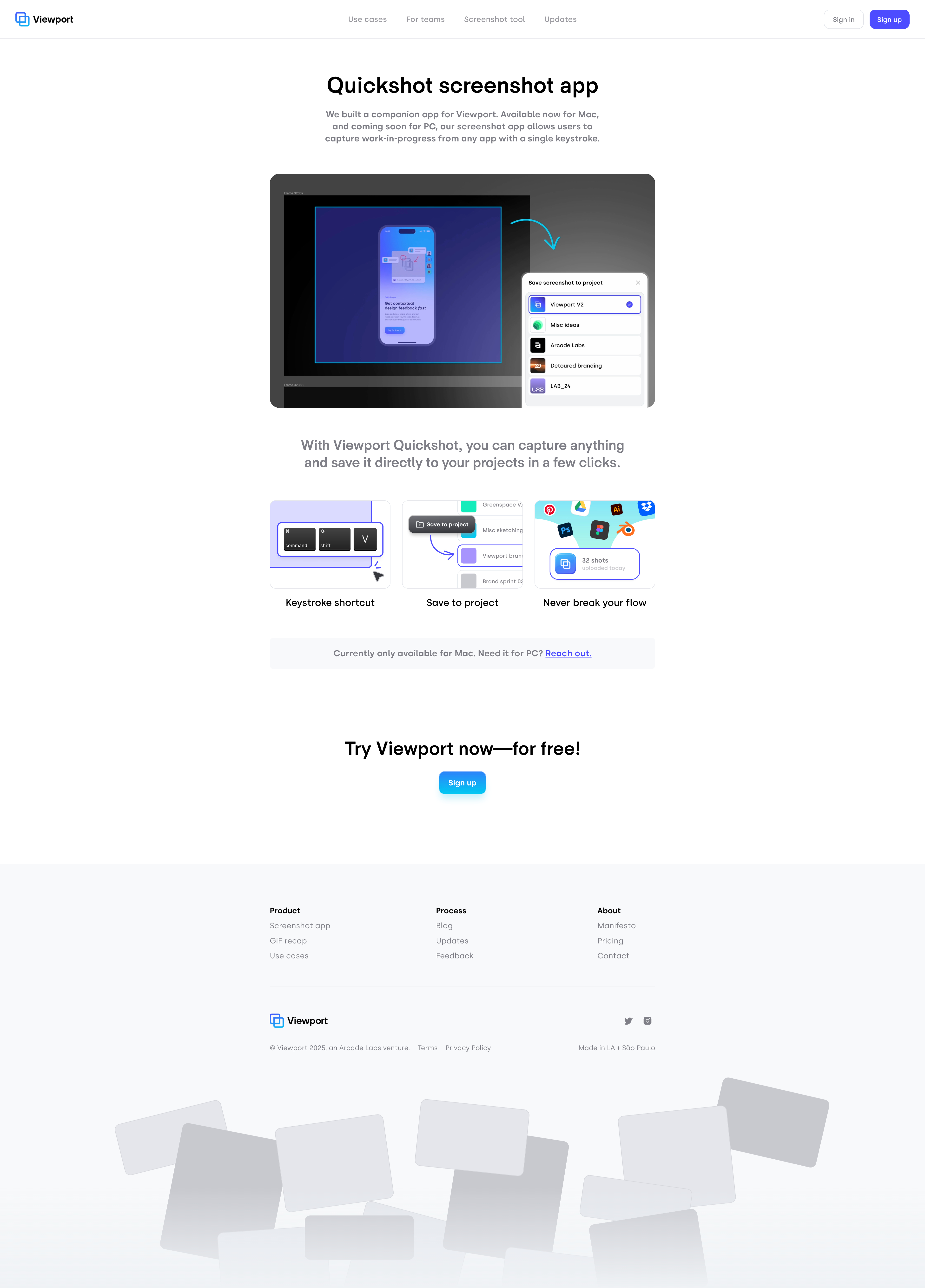 Viewport Landing Page Example: Viewport helps designers showcase their entire creative process, from concept to completion. Start building a portfolio that tells the full story of your work.