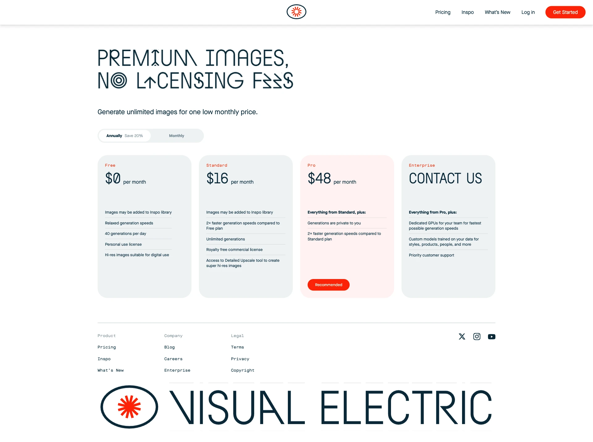 Visual Electric Landing Page Example: Bring your vision to life with Visual Electric, the first image generator built for designers.