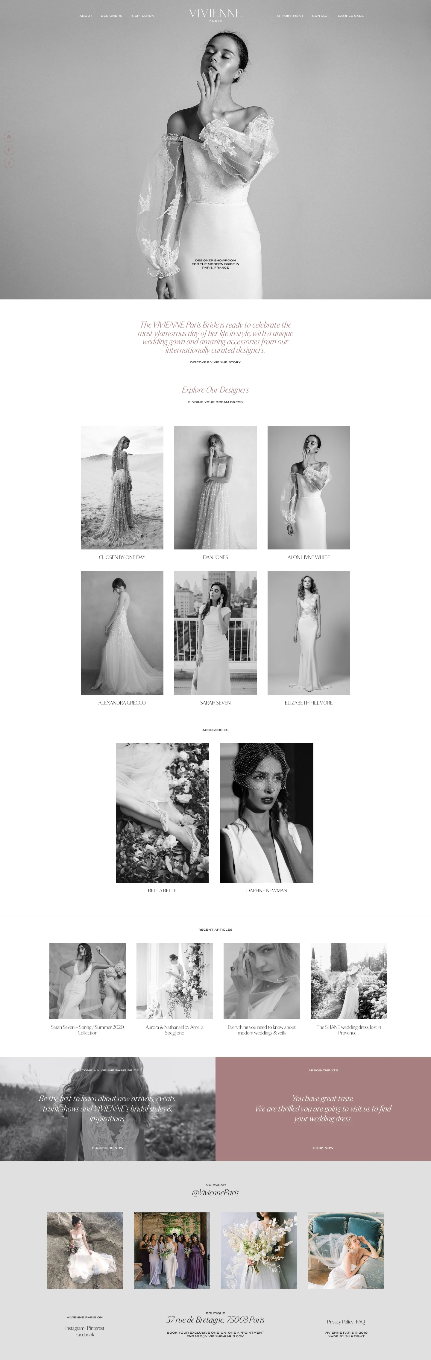 VIVIENNE Paris Bride Landing Page Example: The VIVIENNE Paris Bride is ready to celebrate the most glamorous day of her life in style, with a unique wedding gown and amazing accessories from our internationally curated designers.