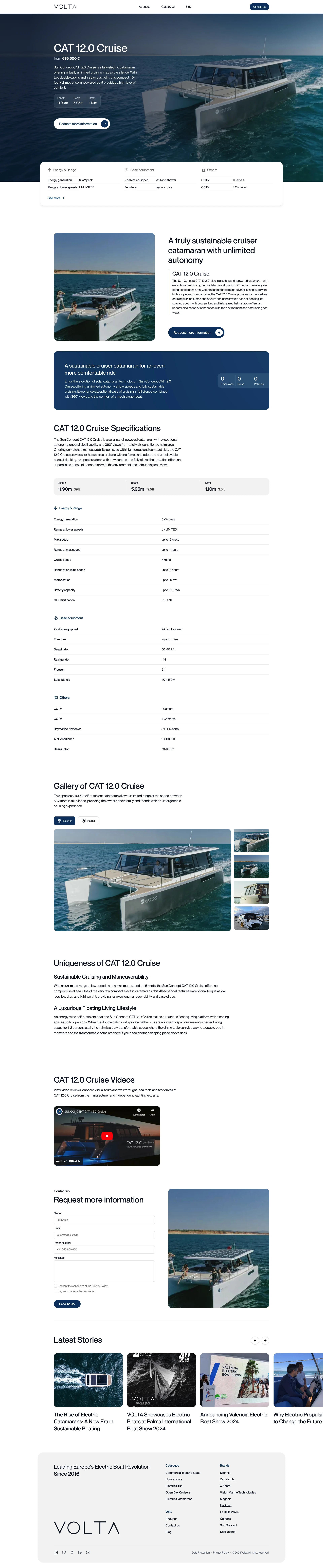 VOLTA Landing Page Example: Volta is a European company that specialises in hybrid, electric, and solar-powered boats. We're committed to making boating cleaner and more sustainable—so that you can live great moments on the water without damaging marine life!