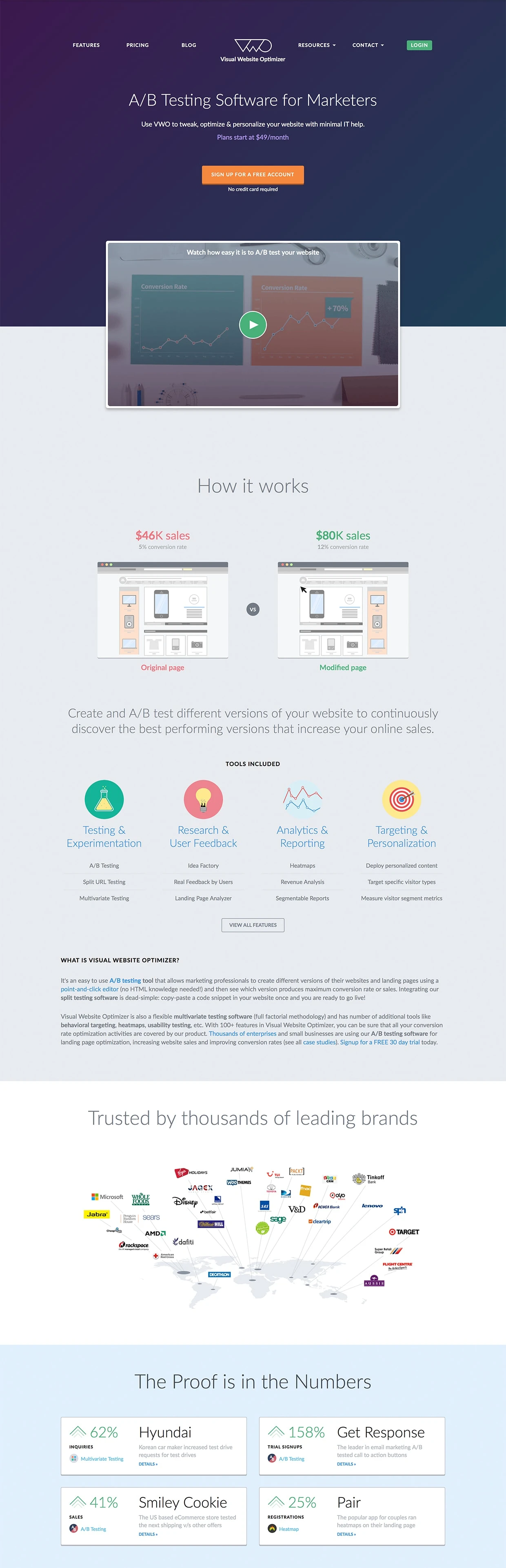 VWO Landing Page Example: VWO is the easiest A/B, Split and Multivariate testing tool. Try a free 30-day trial to start optimizing your website for increased conversion rate and sales.