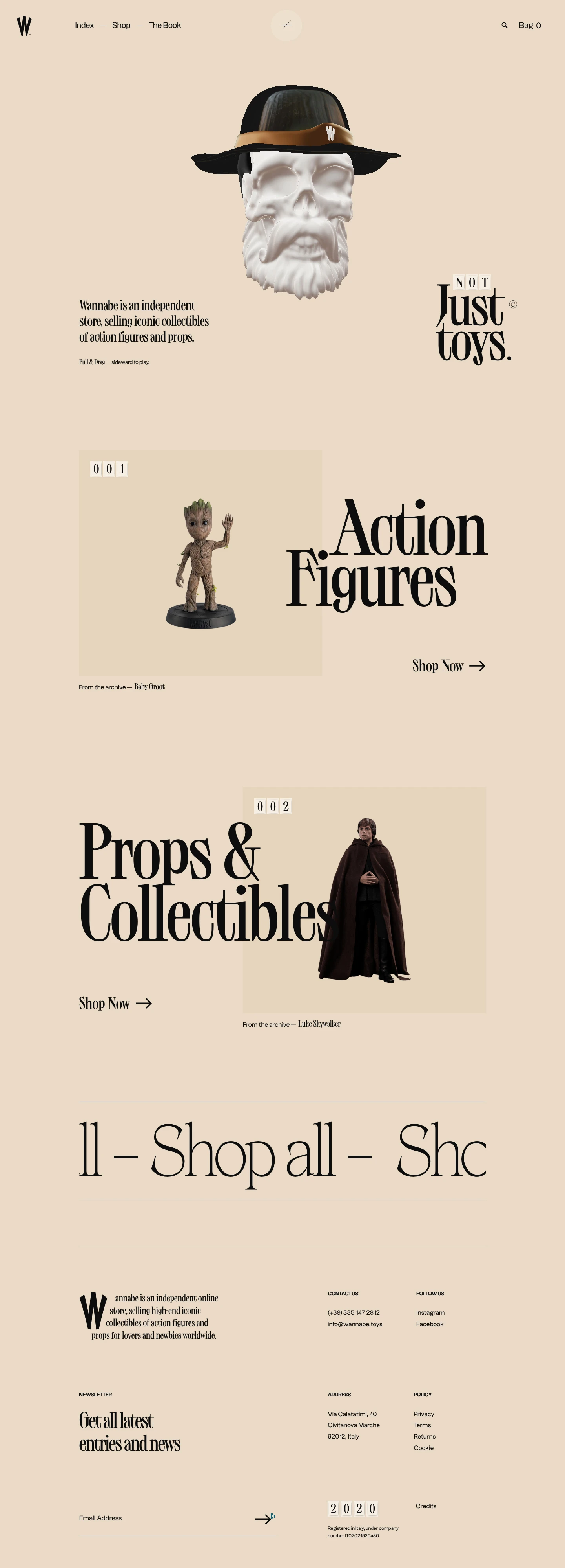 Wannabe Landing Page Example: Wannabe is an independent online store, selling high-end iconic collectibles of action figures and props for lovers and newbies worldwide.