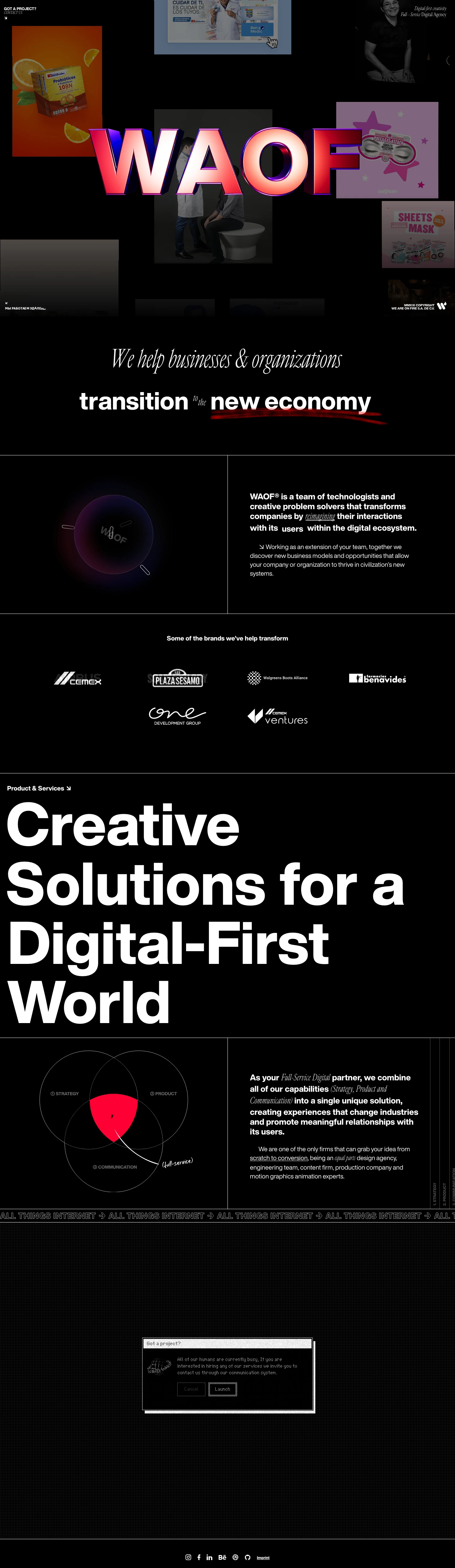 WAOF Landing Page Example: We are a team of technologists that transforms companies by reimagining their interactions with its customers within the digital ecosystem.