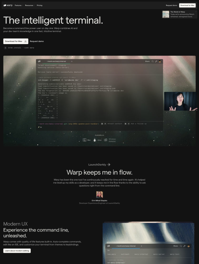 Warp Landing Page Design