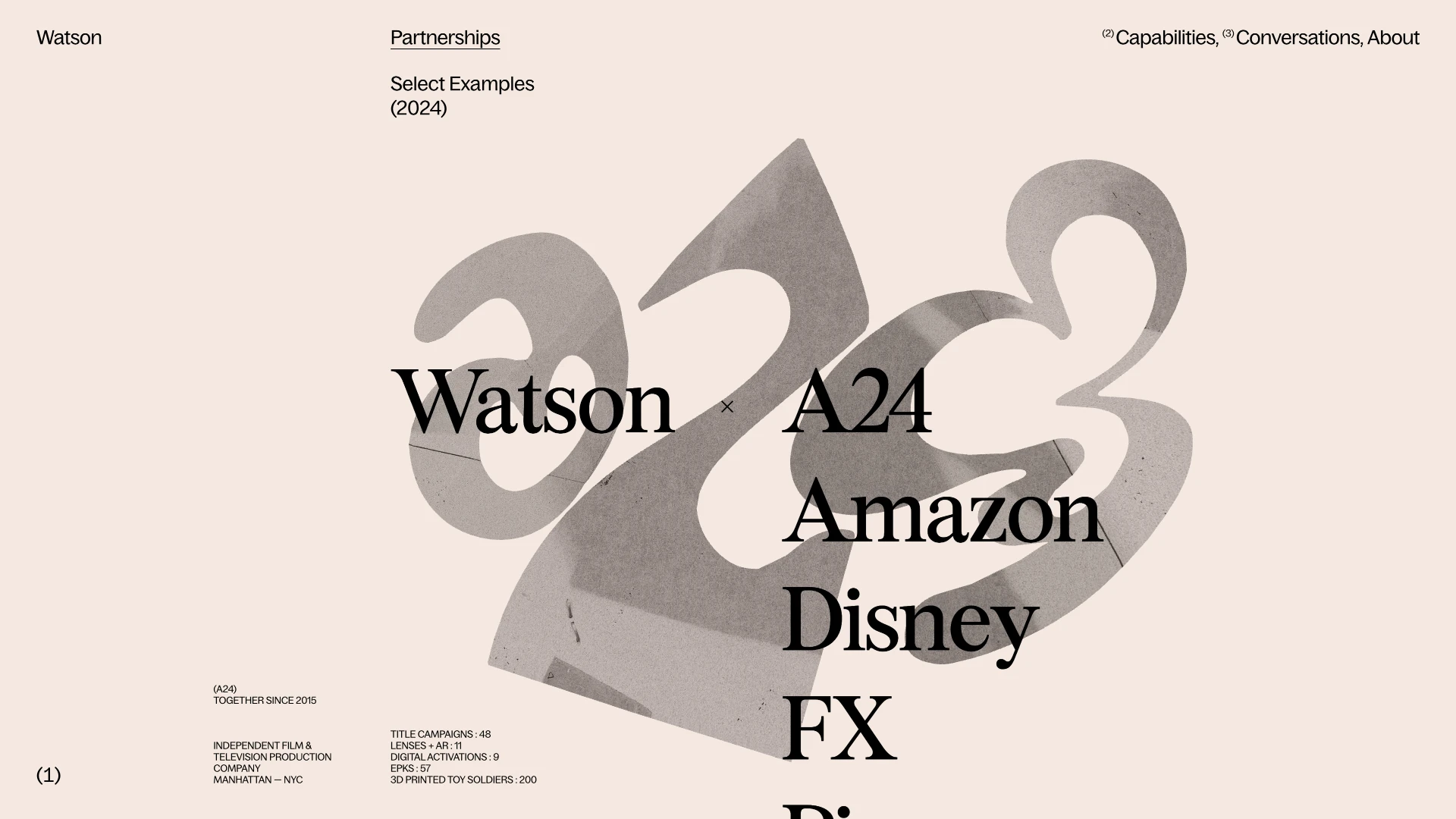 Watson Landing Page Example: We’re a team of makers, thinkers, and doers collaborating with some of the top entertainment studios and brands in the world.