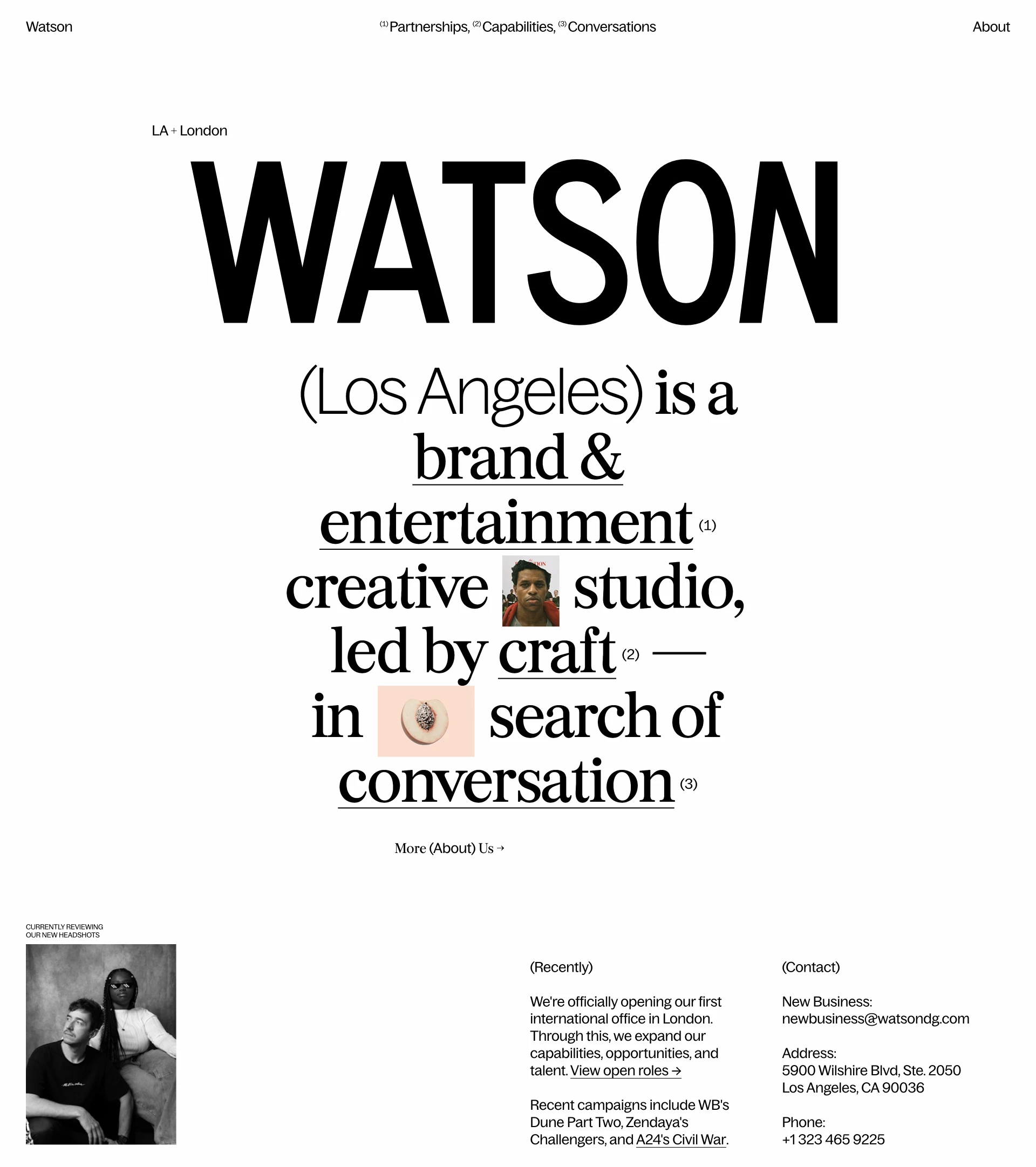 Watson Landing Page Example: We’re a team of makers, thinkers, and doers collaborating with some of the top entertainment studios and brands in the world.