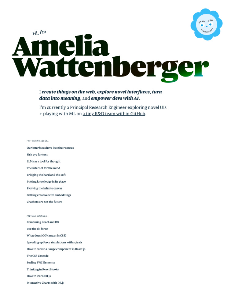Amelia Wattenberger Landing Page Example