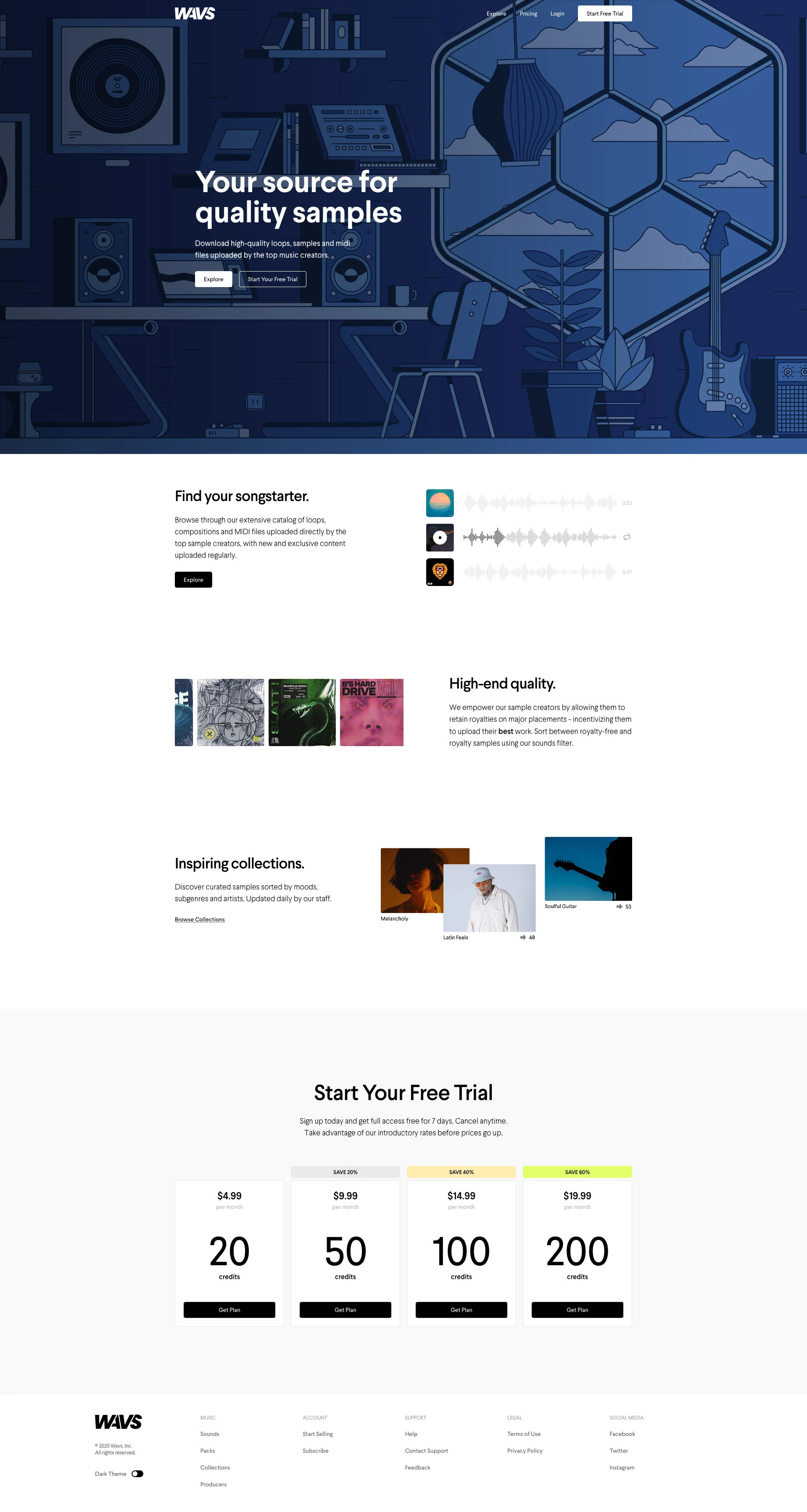 WAVS Landing Page Example: Your source for quality samples. Download high-quality loops, samples and midi files uploaded by the top music creators.