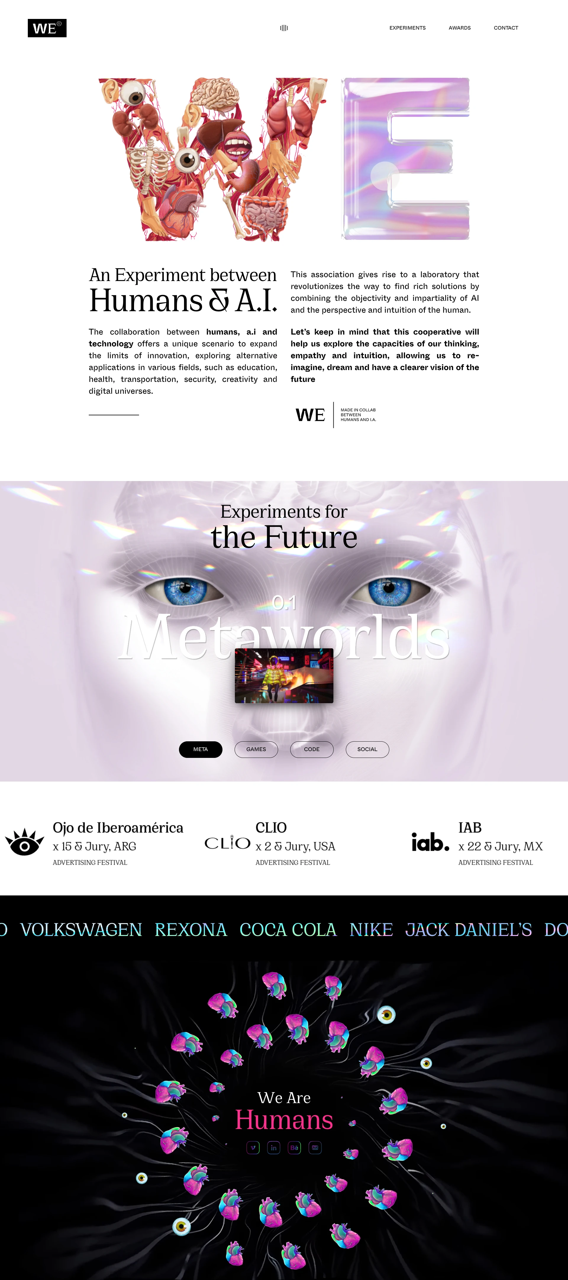 We. Landing Page Example: We are a full digital agency that combines the objectivity of AI and the intuition of the human to find new creative solutions.