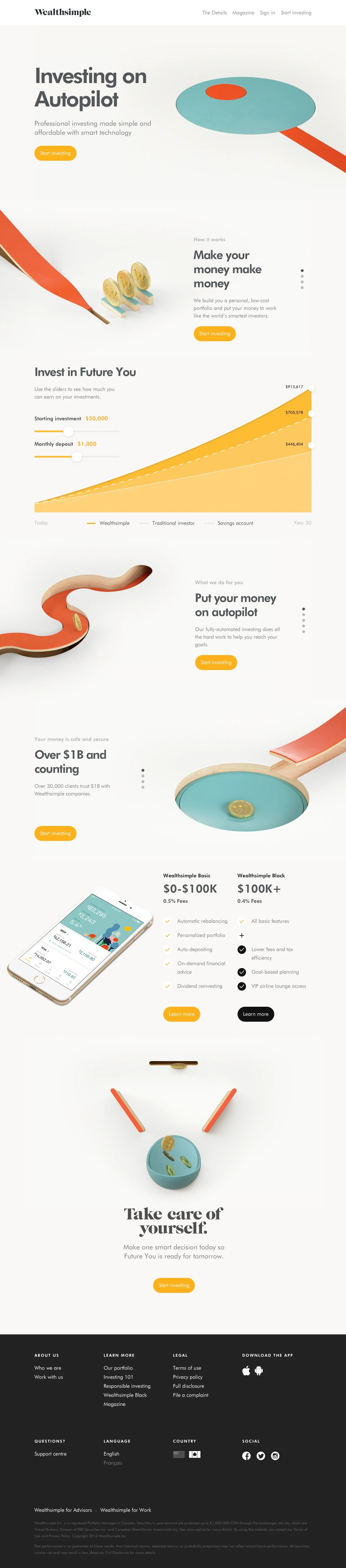 Wealthsimple Landing Page Example: Professional investing made simple and affordable with smart technology