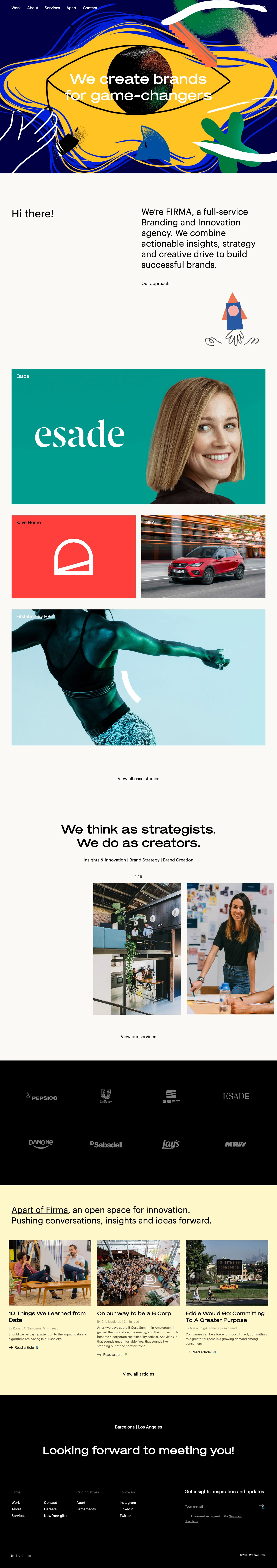 Firma Landing Page Example: We’re FIRMA, a full-service Branding and Innovation agency. We combine actionable insights, strategy and creative drive to build successful brands.