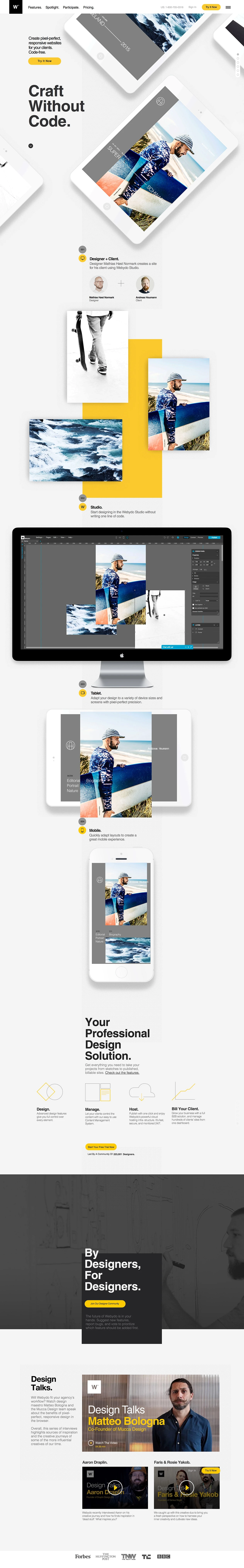 Webydo Landing Page Example: Webydo is a professional online website design software for designers. With Webydo, designers can create multiple responsive websites with custom tailored design from scratch without writing one line of code.