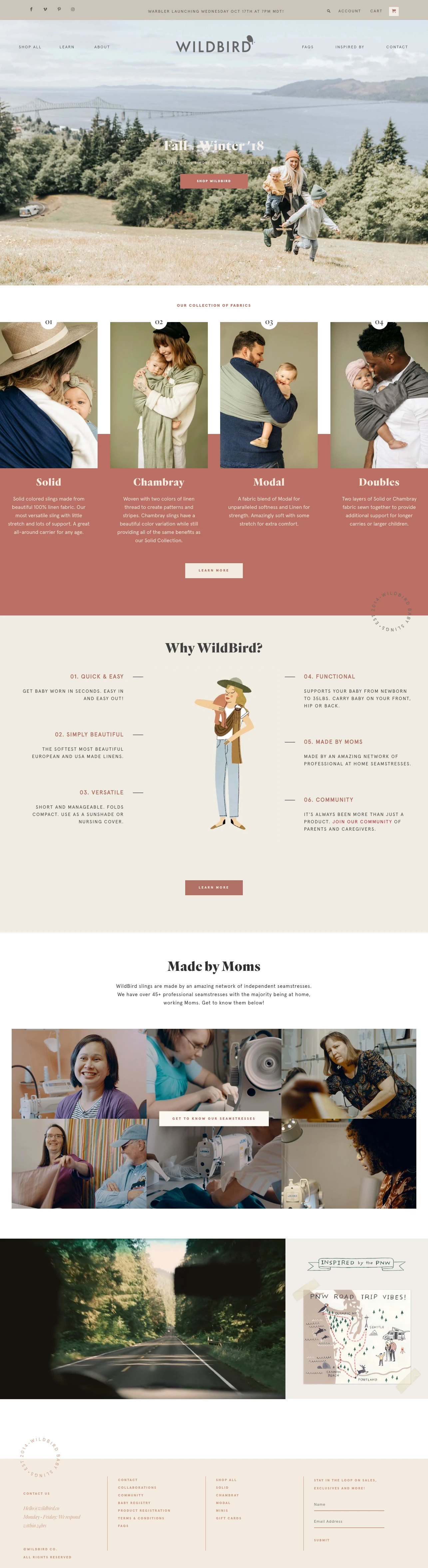 WildBird Landing Page Example: WildBird is a quick, easy and beautiful Baby Carrier. Our Ring Slings are made for Newborns to Toddlers.
