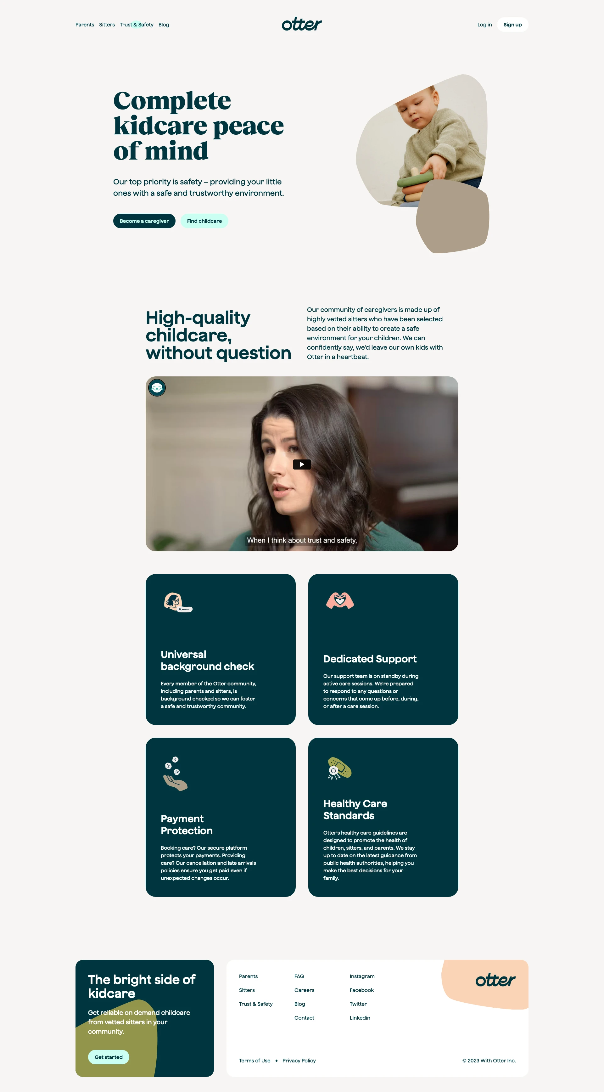 Otter Landing Page Example: Reliable kidcare on demand. Otter matches parents who need care with trusted sitters in their community, on-demand.