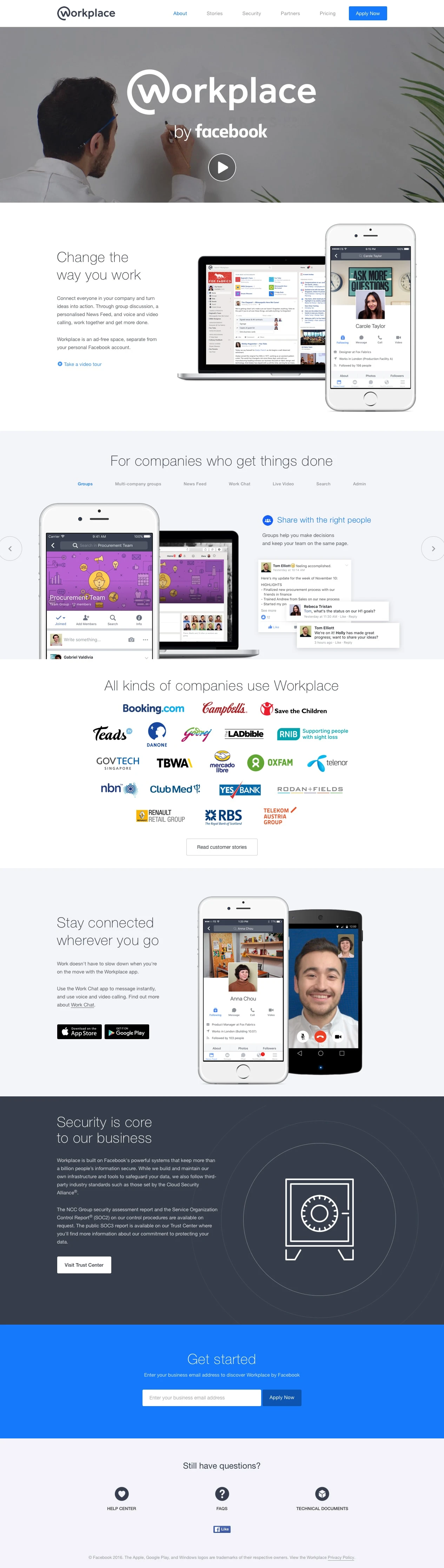 Workplace by Facebook Landing Page Example: For companies who get things done. Collaborate and get more done.