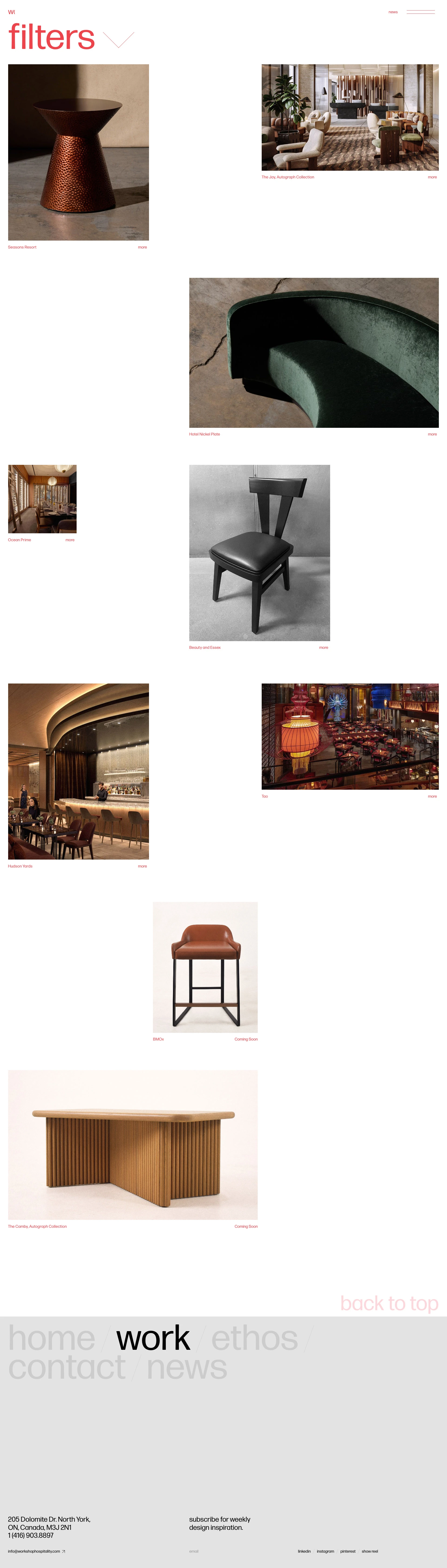 Workshop Landing Page Example: Workshop shapes memorable spaces by creating custom seating and case goods for the hospitality industry. Guided by passion, we are committed to delivering a seamless production process beyond the impossible—towards the possible.