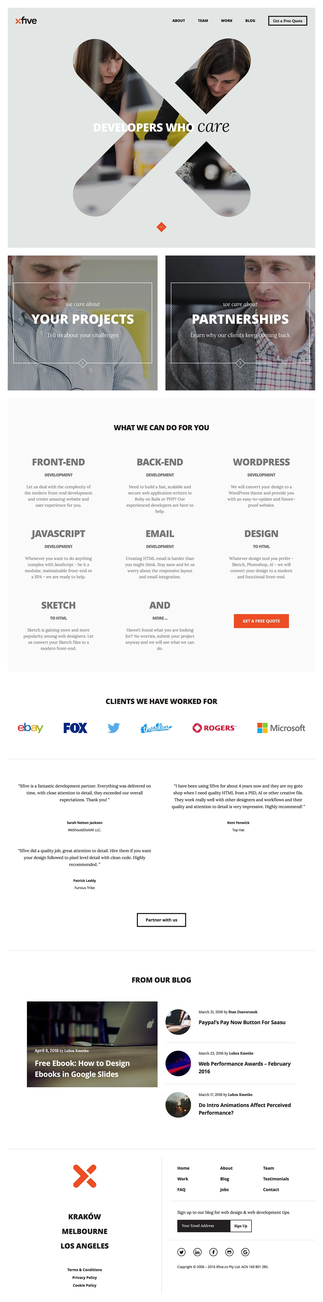 Xfive Landing Page Example: Your project is in good hands with the web developers who care. Xfive will code your website or application with the highest standards