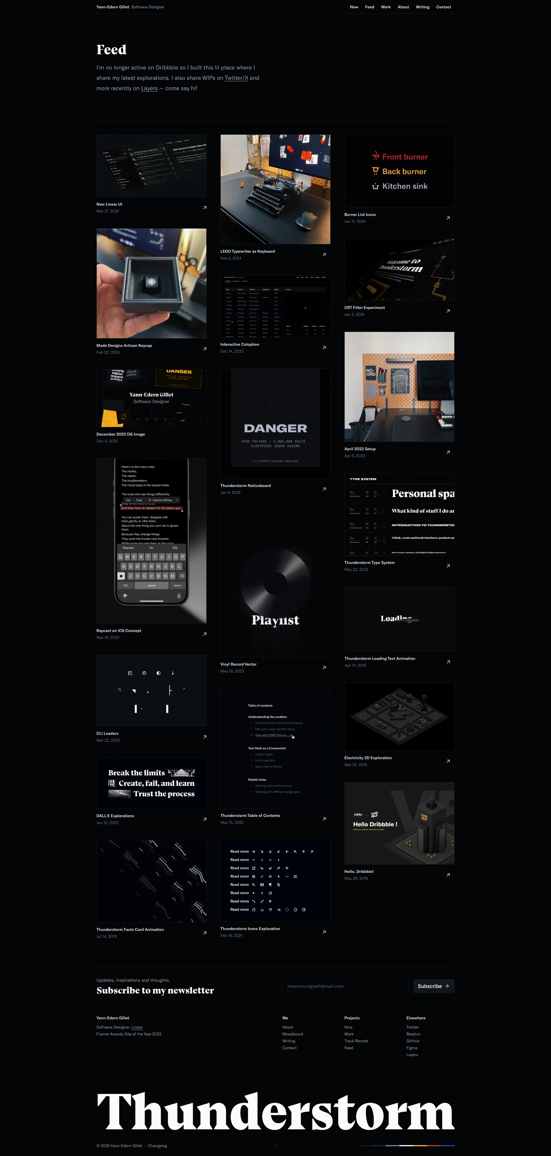 Yann-Edern Gillet Landing Page Example: Yann-Edern Gillet is a Software Designer with a focus on developer experience. Currently working at Linear. Based in Paris, France.