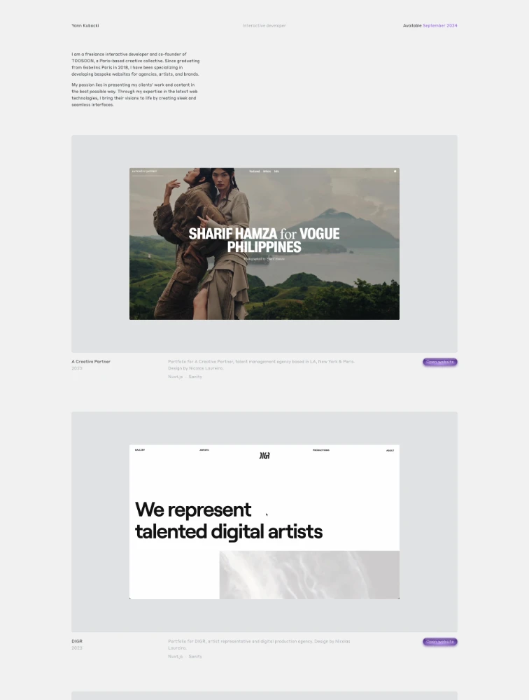 Yann Kubacki Landing Page Example