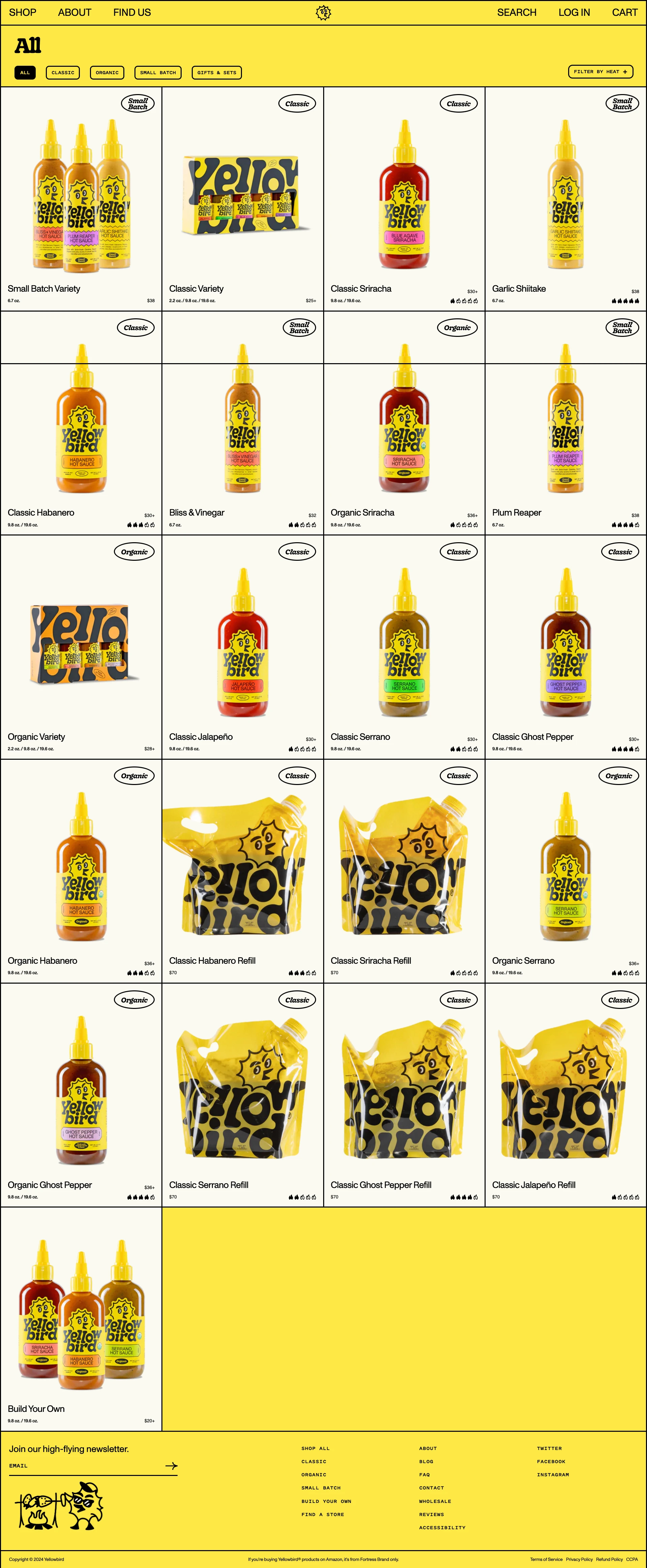 Yellowbird Landing Page Example: The world's best-tasting hot sauce. Made with farm-fresh, no bullish!t ingredients, so you can drizzle as often and adventurously as you like 🔥.