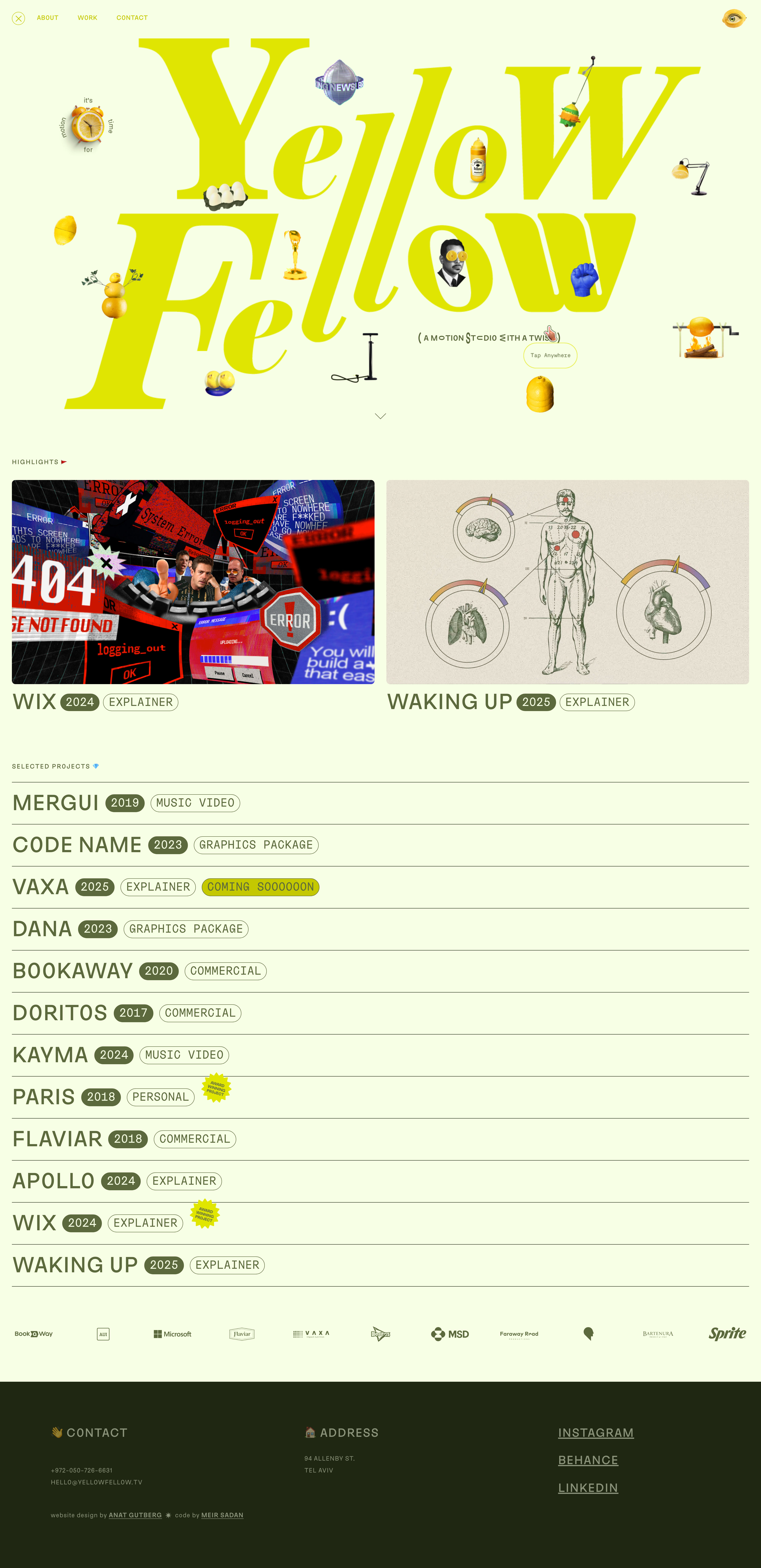 Yellow Fellow Landing Page Example: Yellow Fellow, founded by Guy Trefler, is a motion studio driven by design & creative thinking. We specialize in crafting graphics packages for films & series, building design systems for brands, creating stunning explainers and mind-blowing Music Videos.