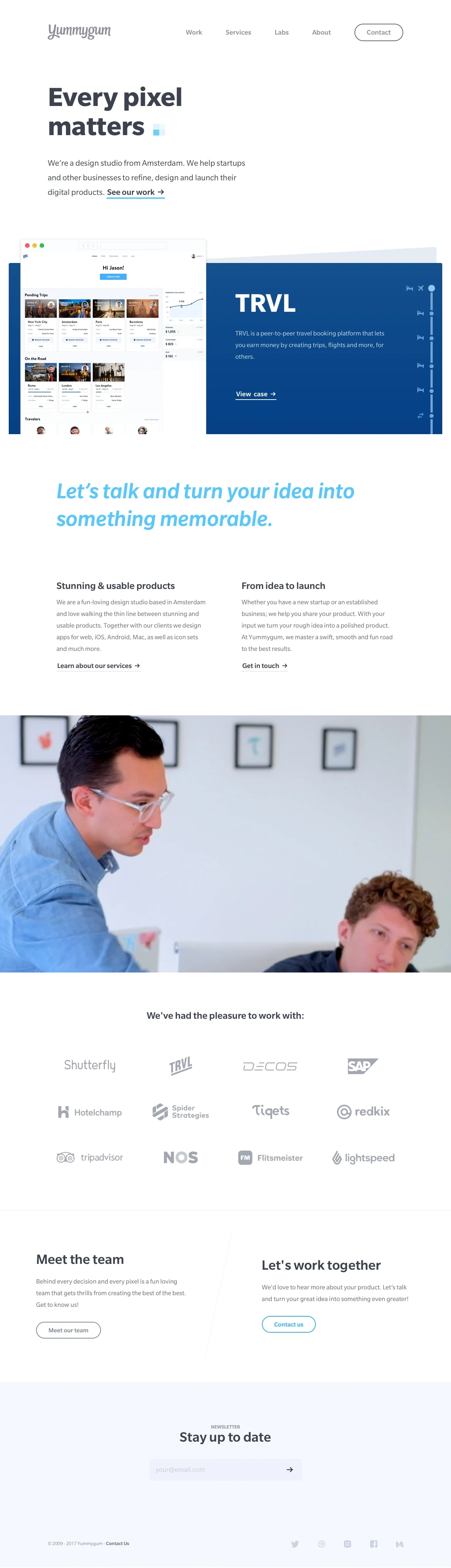 Yummygum Landing Page Example: We’re a design studio from Amsterdam. We help startups and other businesses to refine, design and launch their digital products.