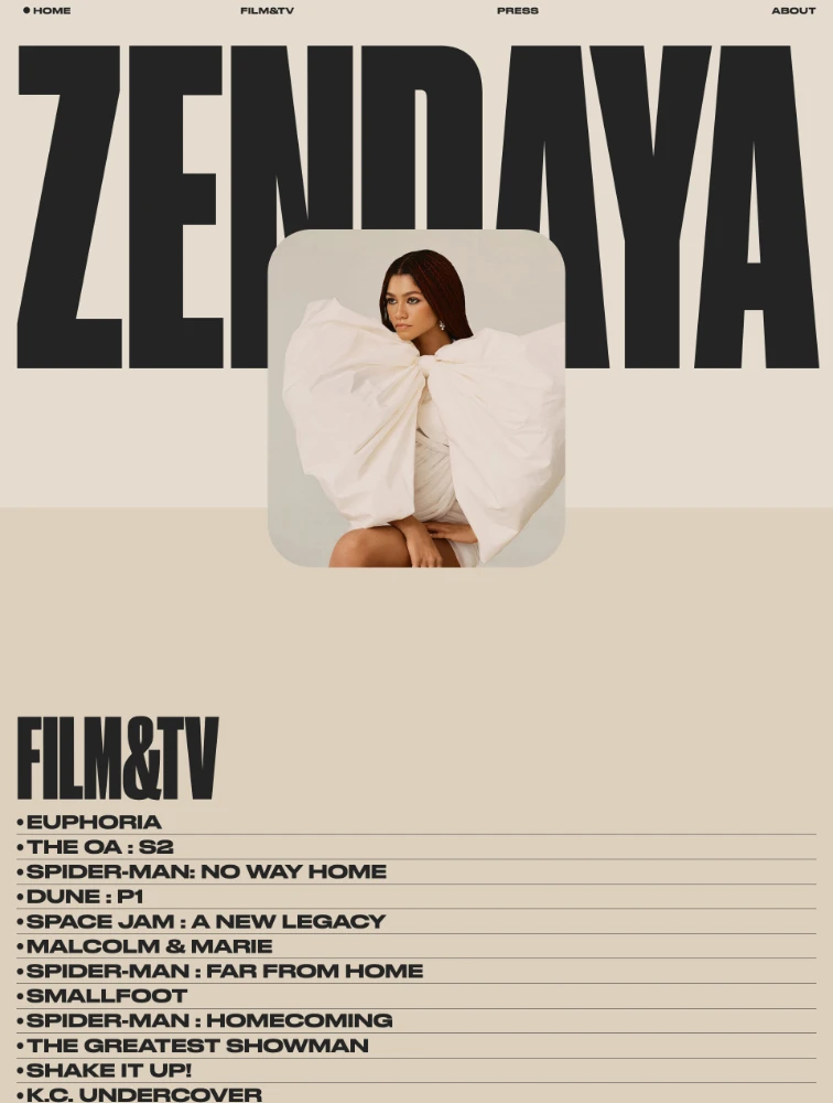Zendaya website design - Lapa Ninja