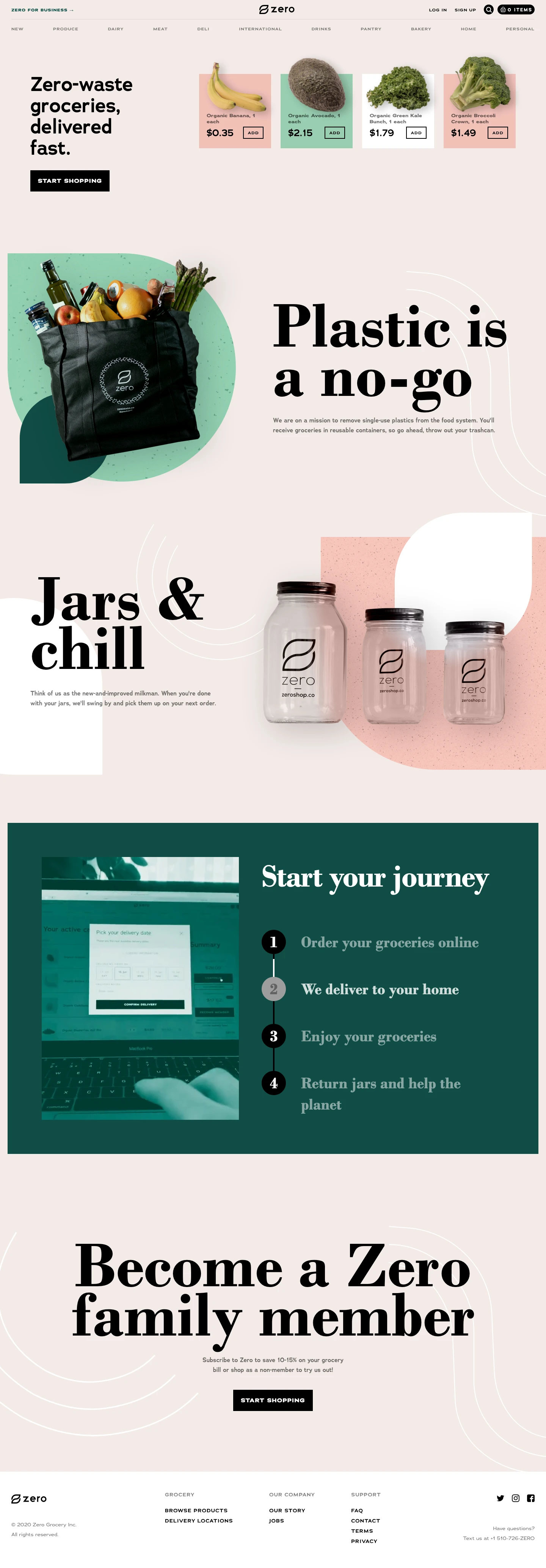 Zero Landing Page Example: Cheaper groceries. Zero hassle. Zero plastic.