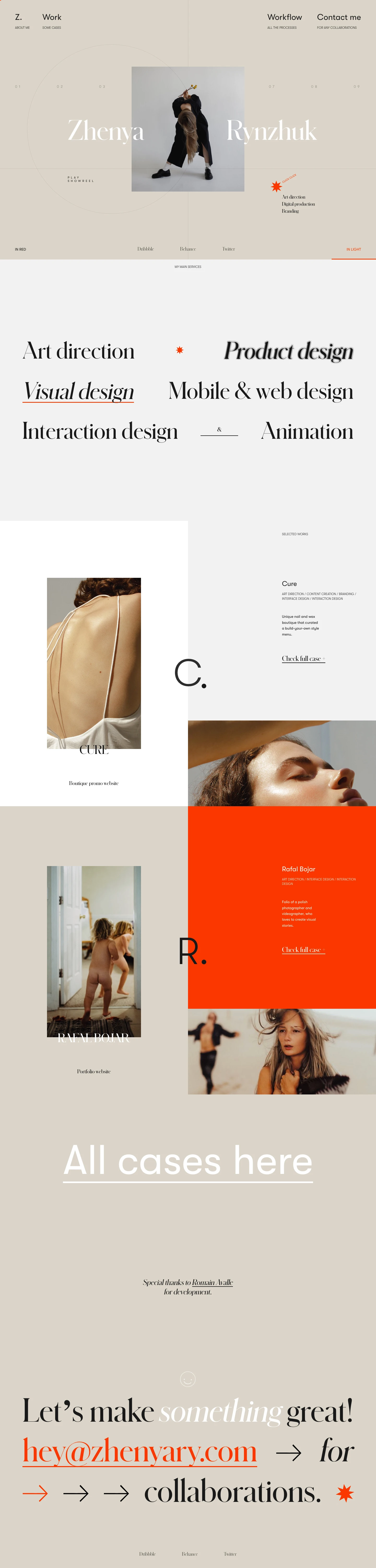 Zhenya Rynzhuk Landing Page Example: Portfolio of Zhenya Rynzhuk, award-winning art director. Areas of expertise include Product & Visual design, Mobile & Web projects, Branding, Typography, and Animations.